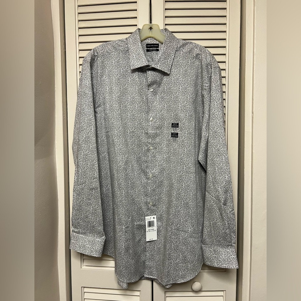Van Heusen Men's Black and White Patterned Shirt 16-16.5